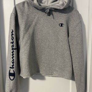 Champion Gray Hoodie with Navy Logo